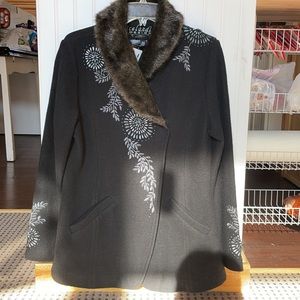 NWT Icelandic Design Boiled Wool Faux Fur Coat